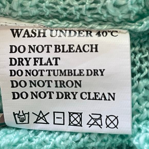 Aqua White Star Loose Weave Slouchy Sweater LARGE Beachy Whimsical Layering - Picture 10 of 10